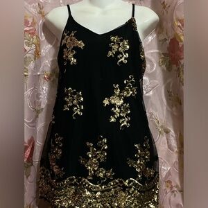 About A Girl Black Top with Gold Sequin Embellishment